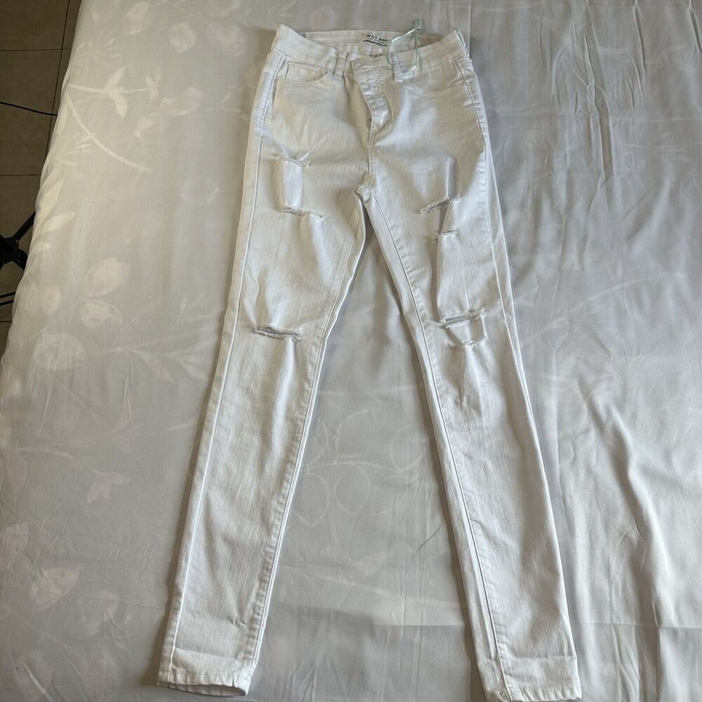 Wax Jean Womens Light Wash Flat Front 5 Pockets Denim White Skinny Jeans Size 28